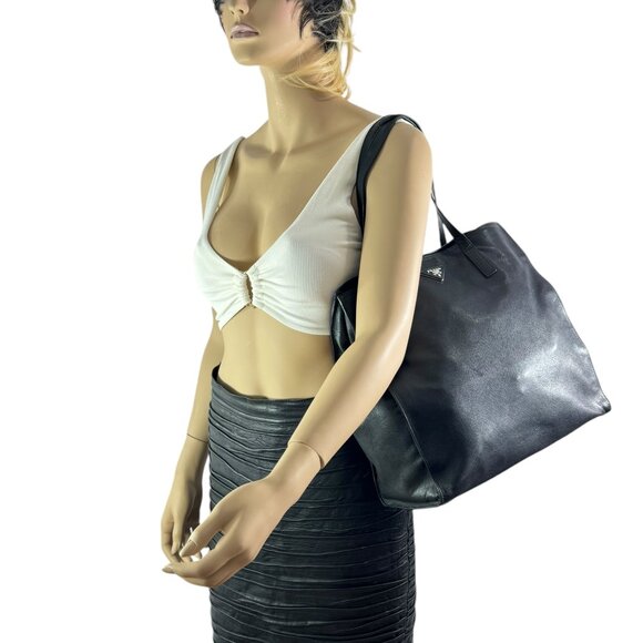 PRADA Authentic Front Logo Black Leather Saffiano Tote Bag Made in Italy - Picture 14 of 14
